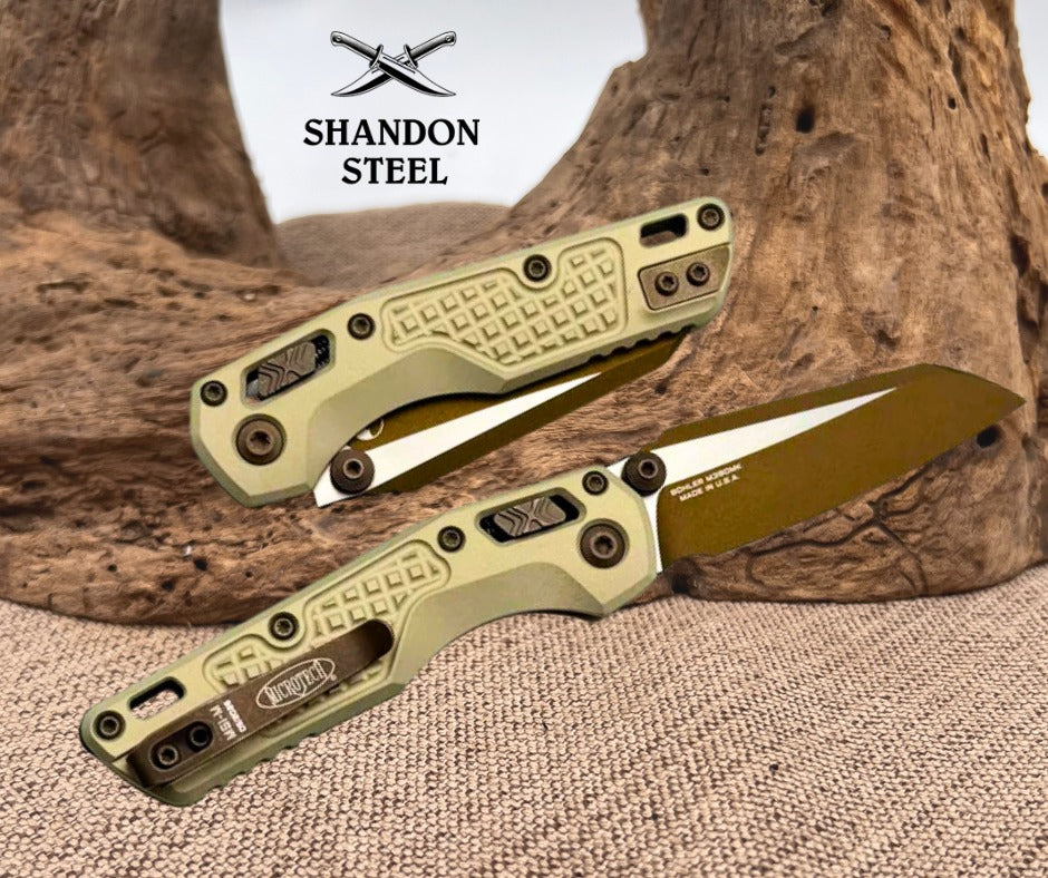 Microtech MSI RAM LOK Mini Frag Champagne Gold Aluminum Handles w/ Gold M390MK 210M-1FRCG-C19Z23