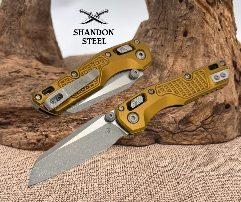 Microtech MSI RAM LOK Mini Tan Frag Aluminum Handles w/ Apocalyptic M390MK 210M-10APFRTA