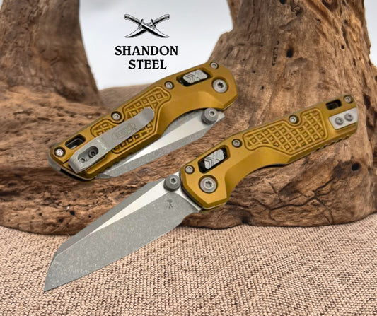 Microtech MSI RAM LOK Mini Tan Frag Aluminum Handles w/ Apocalyptic M390MK 210M-10APFRTA