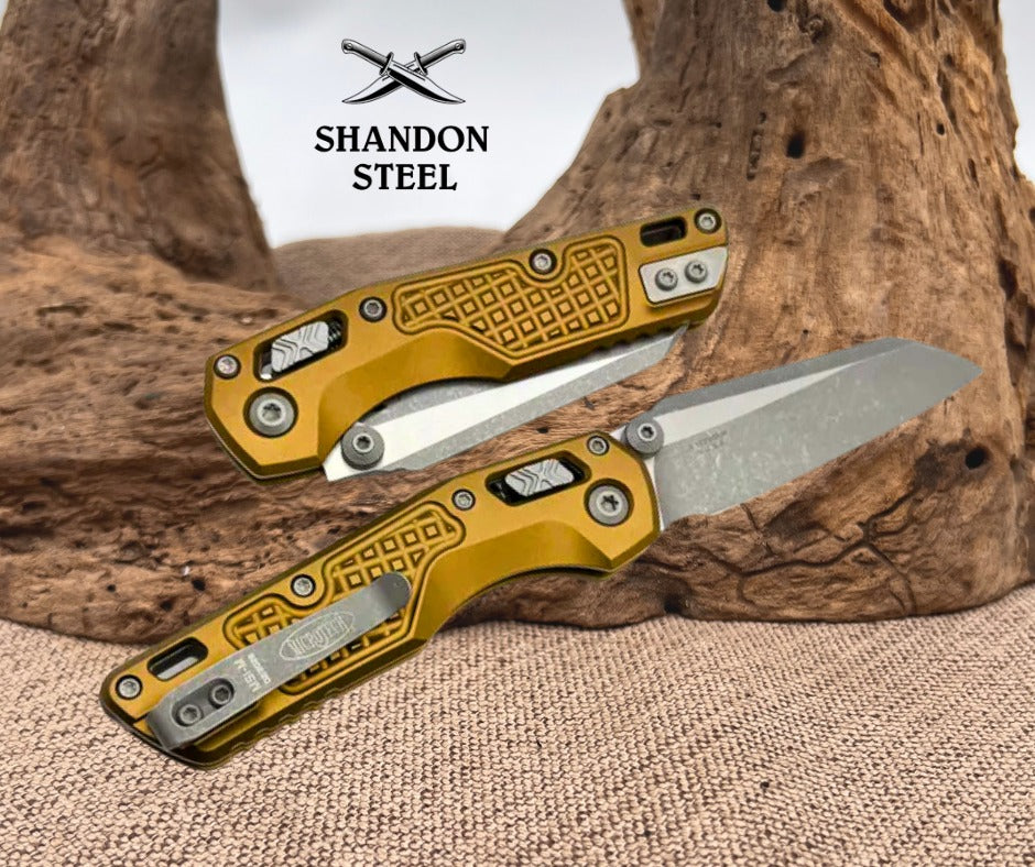 Microtech MSI RAM LOK Mini Tan Frag Aluminum Handles w/ Apocalyptic M390MK 210M-10APFRTA