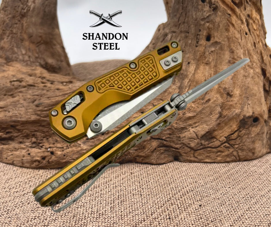 Microtech MSI RAM LOK Mini Tan Frag Aluminum Handles w/ Apocalyptic M390MK 210M-10APFRTA