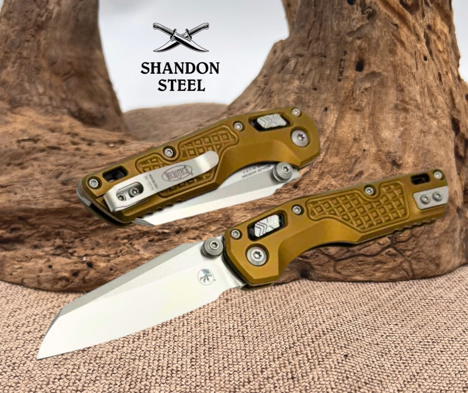 Microtech MSI RAM LOK Mini Tan Frag Aluminum Handles w/ Stonewash M390MK 210M-10FRTA