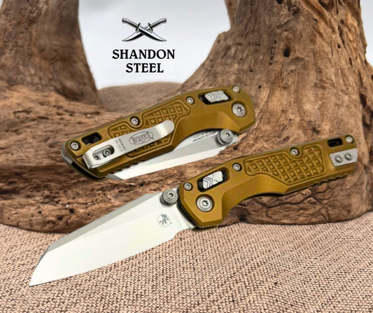 Microtech MSI RAM LOK Mini Tan Frag Aluminum Handles w/ Stonewash M390MK 210M-10FRTA