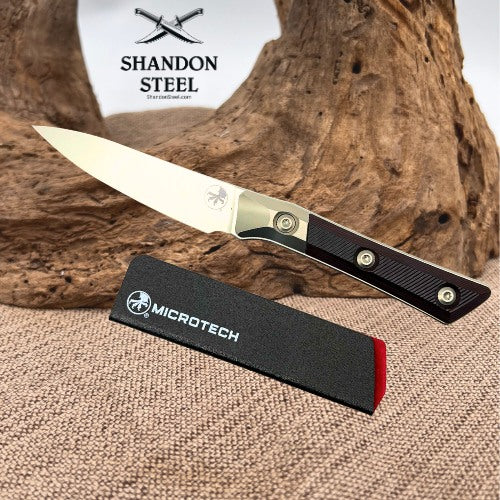 Microtech Paring Knife Black Cherry G-10 Handle w/ Stonewash M390MK 3500B-10BC