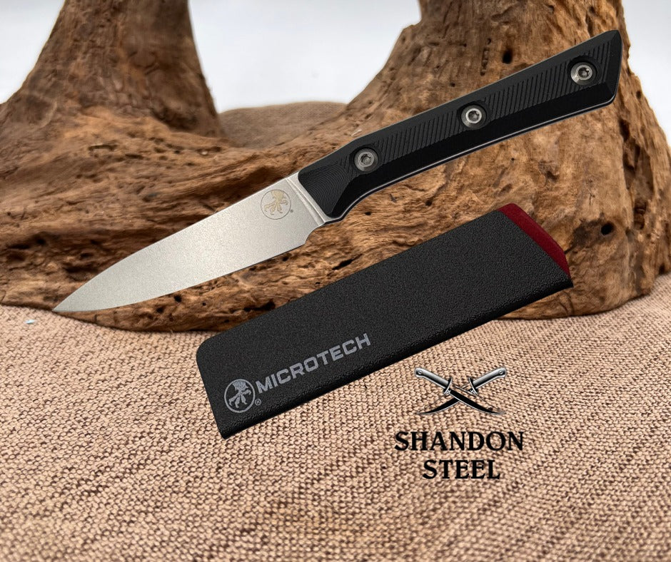 Microtech Paring Knife Black G-10 Handle w/ Stonewash M390MK 3500-10BK