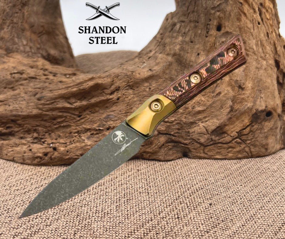 Microtech Paring Knife Livewire Carbon Fiber/Bronze Titanium Bolster Handle w/ DLC M390MK 3500B-1DLCLWCFS