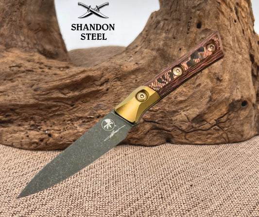 Microtech Paring Knife Livewire Carbon Fiber/Bronze Titanium Bolster Handle w/ DLC M390MK 3500B-1DLCLWCFS