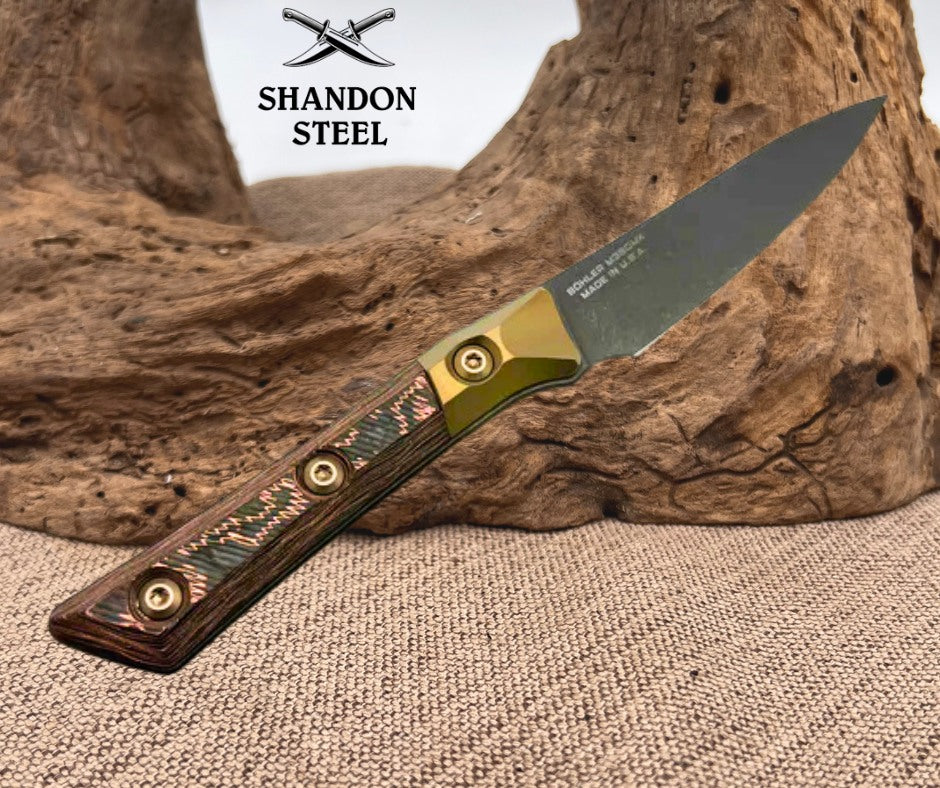 Microtech Paring Knife Livewire Carbon Fiber/Bronze Titanium Bolster Handle w/ DLC M390MK 3500B-1DLCLWCFS