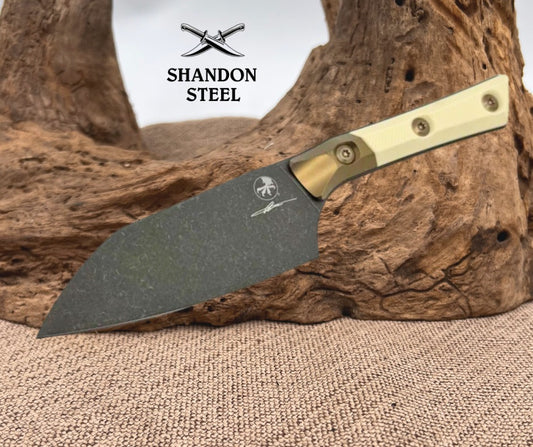 Microtech Santoku 4.2" Ivory G-10/Bronze Titanium Bolster Handle w/ DLC M390MK Signature Series 3300B-1DLCIVS