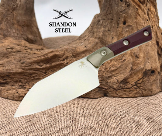 Microtech Santoku 4.2" Black Cherry G-10/Titanium Bolster Handle w/ Stonewash M390MK 3300B-10BC
