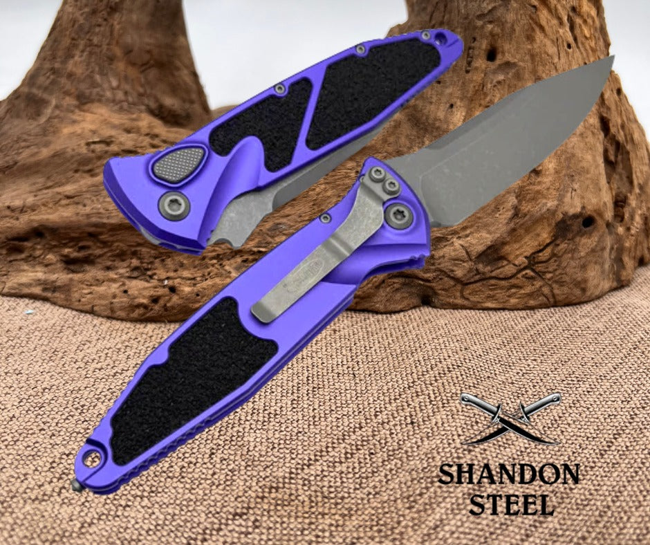 *Microtech Socom Elite Purple Handles w/ S/E Apocalyptic 160A-10APPU