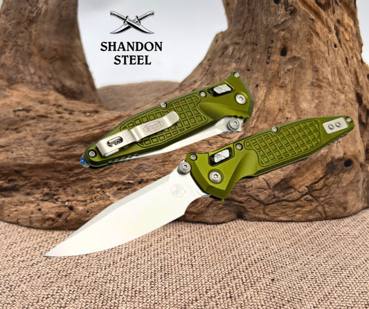 Microtech Socom Ram-Lok w/ OD Green Aluminum Frag Handles & S/E Stonewash M390MK 160RL-10FROD