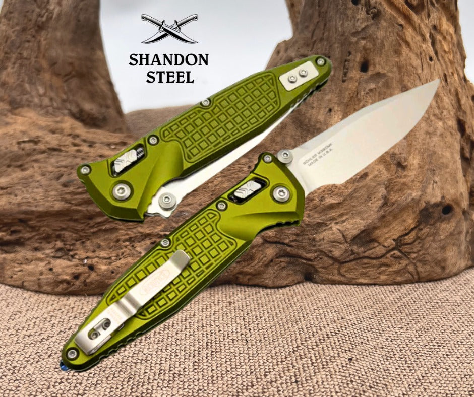 Microtech Socom Ram-Lok w/ OD Green Aluminum Frag Handles & S/E Stonewash M390MK 160RL-10FROD