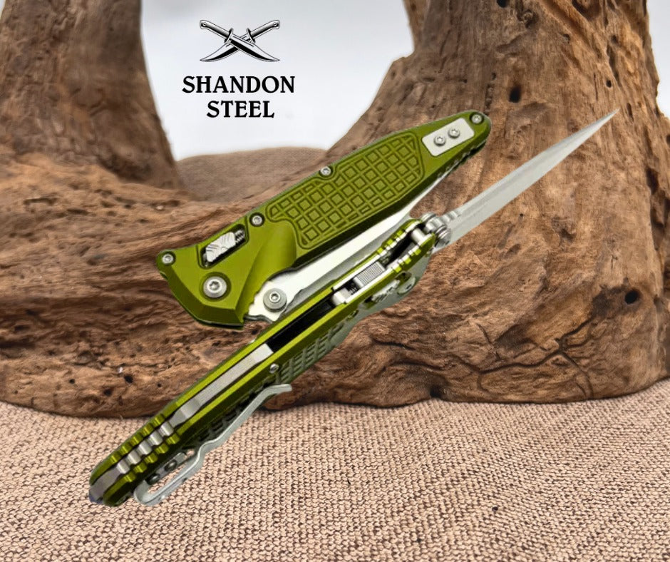 Microtech Socom Ram-Lok w/ OD Green Aluminum Frag Handles & S/E Stonewash M390MK 160RL-10FROD