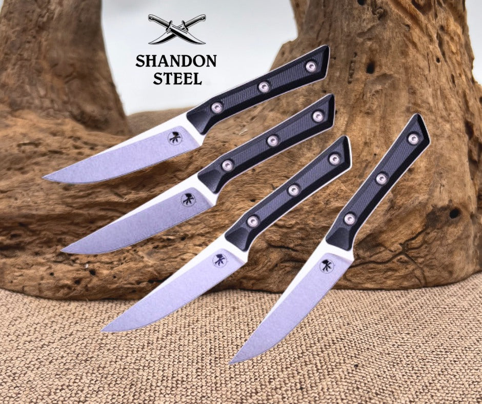 Microtech Steak 4 Piece Set Black G-10 Handle w/ Stonewash M390MK 3600-10SETBK