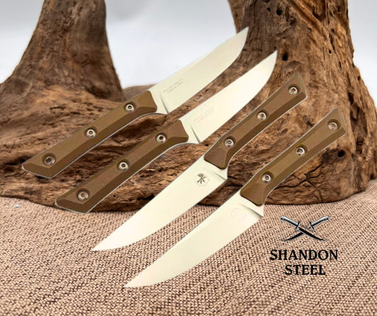 Microtech Steak 4 Piece Set Coyote Tan G-10 Handle w/ Stonewash M390MK 3600-10SETCE