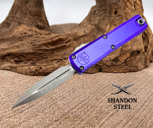 Microtech UTX-85 Gen IV w/ Purple Handle & Apocalyptic D/E M390MK 12324-10APPU