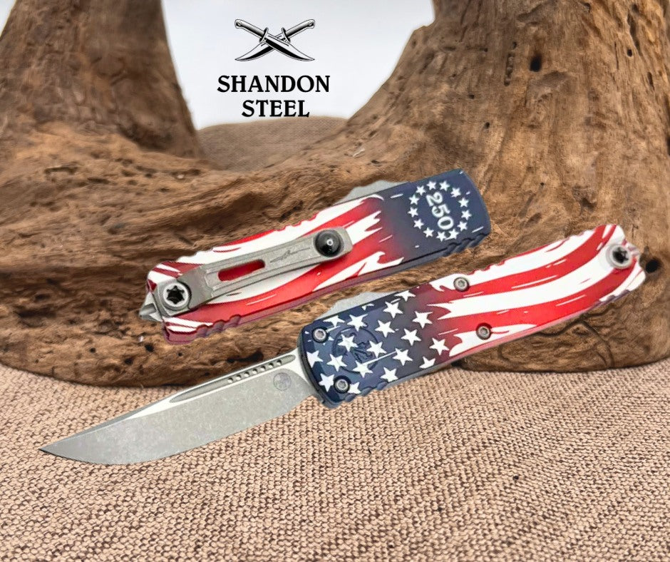 Microtech UTX-85 Gen IV w/ USA 250TH 1776-2026 Apocalyptic S/E Signature Series 12314-10APS-4J250
