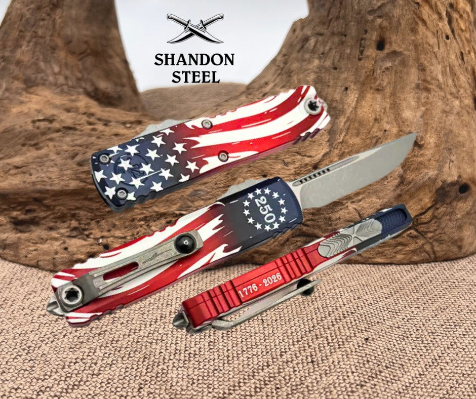 Microtech UTX-85 Gen IV w/ USA 250TH 1776-2026 Apocalyptic S/E Signature Series 12314-10APS-4J250