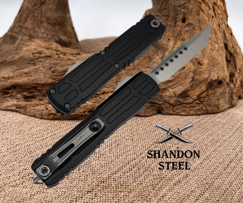 Microtech Ultratech EX - ZBP Hellhound Stonewash w/ Black Milled Handle Signature Series 1119EX-10S