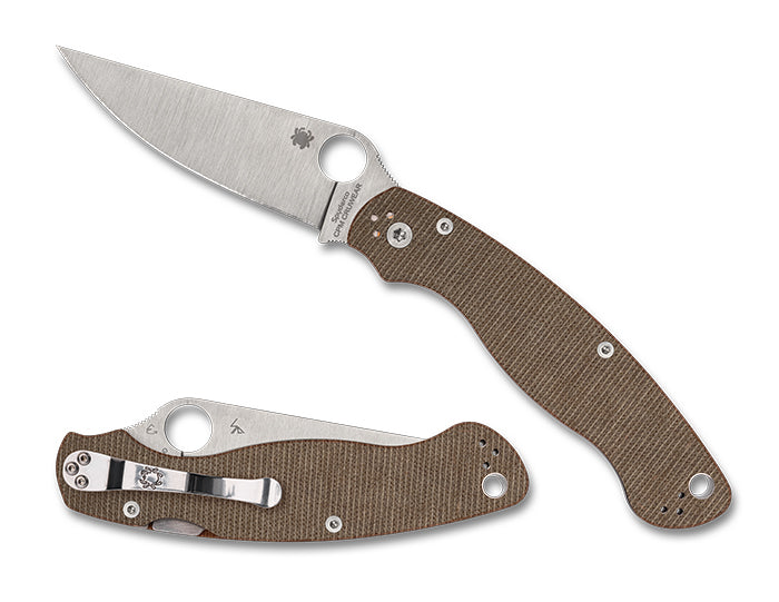 Spyderco Military 2 Brown Canvas Micarta CPM CRU-WEAR C36MPCW2