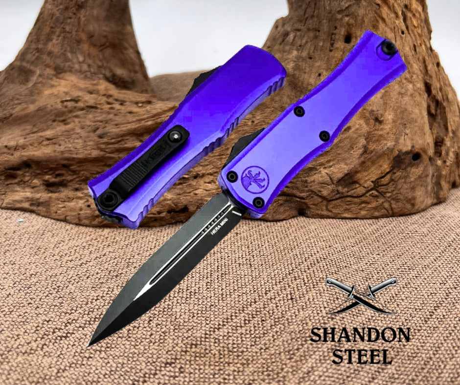 Microtech Mini Hera Button-Operated Folding Knife – M390MK Blade, Purple Handle
