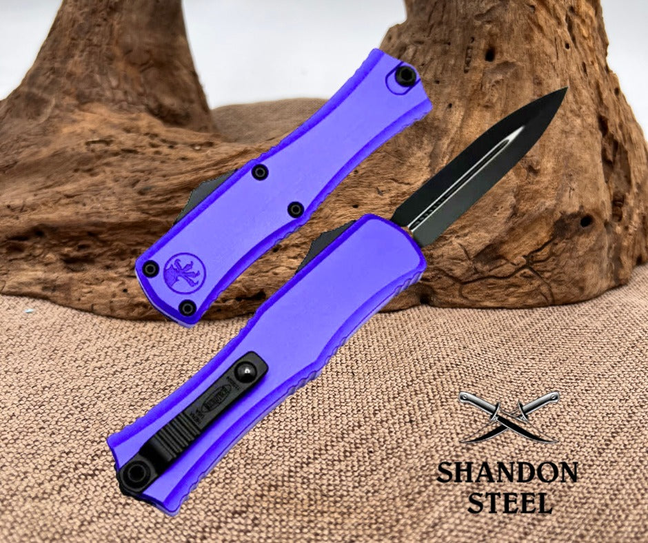 Microtech Mini Hera Button-Operated Folding Knife – M390MK Blade, Purple Handle