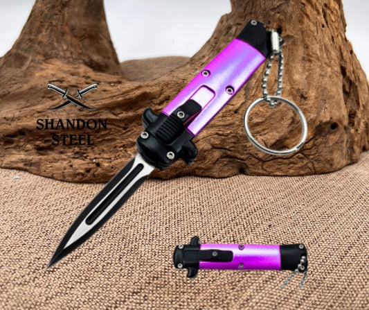 Mini Purple Key Chain OTF Knife Double Edge Blade T99SP-PR
