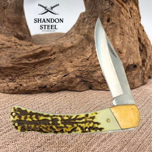 MOSSY OAK Imitation Stag Single Blade Folding Hunter Lockback Pocket Knife (29)