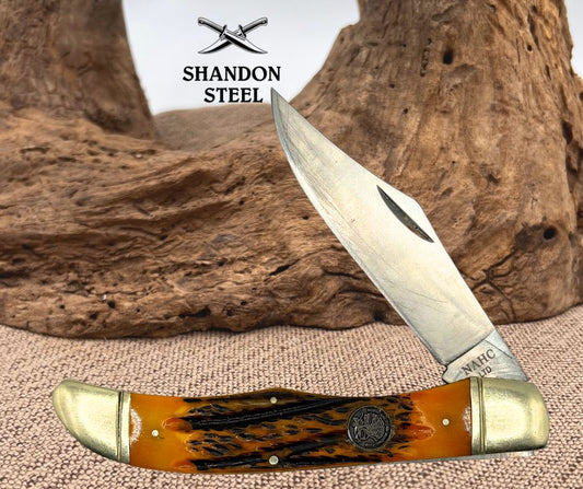 Hunters Classic NAHC Stainless 4" Blade Orange Jigged Bone Handle Folding Knife5