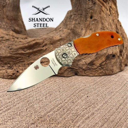 Spyderco Native 5 50th Anniversary Amber Bone w/ Damascus Bolster Polished S90V Blade C41BA50TH