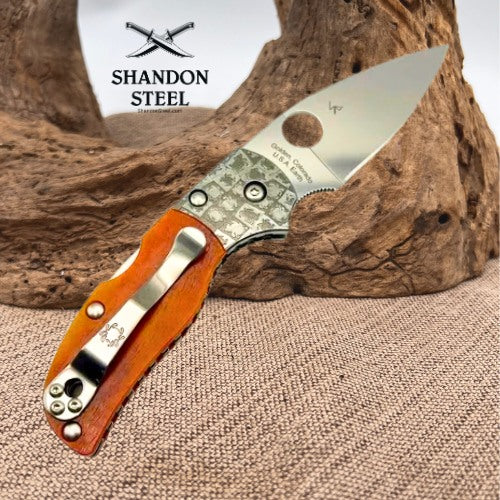 Spyderco Native 5 50th Anniversary Amber Bone w/ Damascus Bolster Polished S90V Blade C41BA50TH