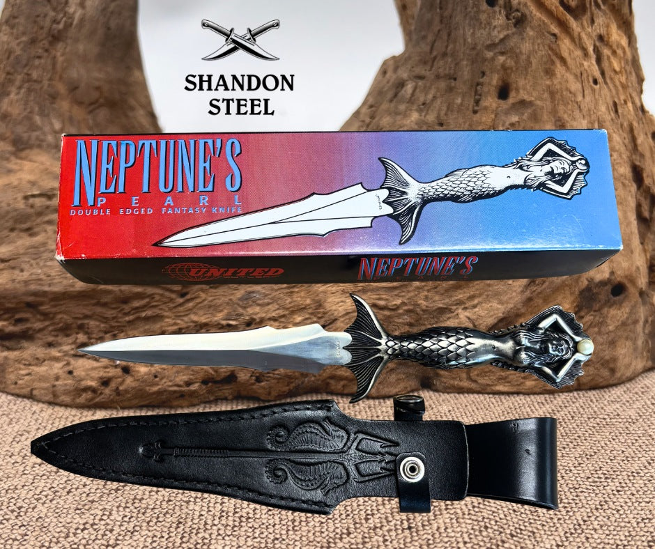 Kit Rae United Cutlery Vintage Rare Neptunes Pearl Dagger Knife w/Sheath UC871