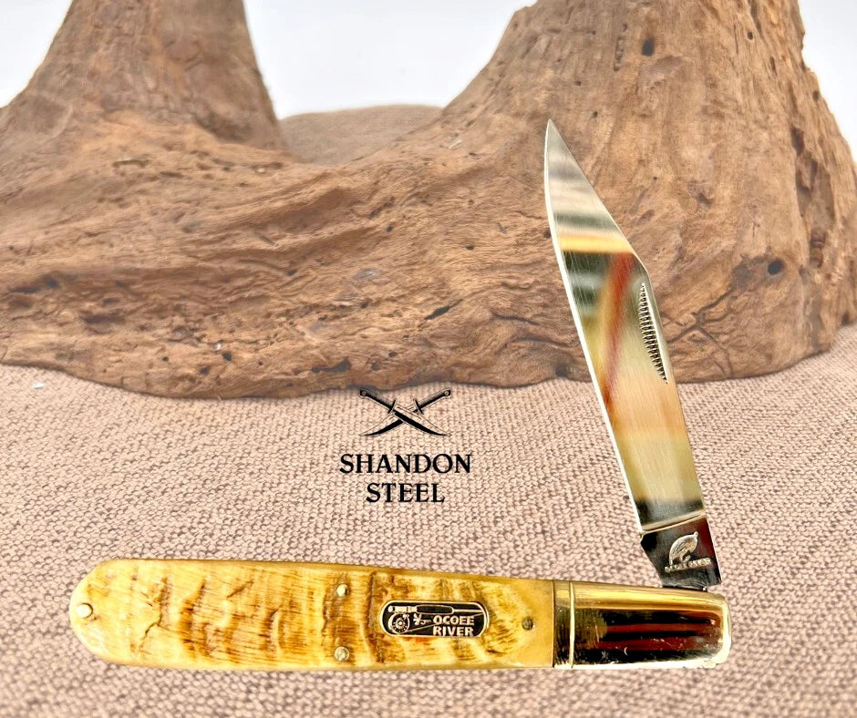 OCOEE RIVER LARGE GRAND DADDY BARLOW FOLDING POCKET KNIFE RAM HORN HANDLES (127)