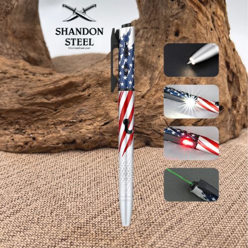 OLight O'Pen 3 Multifunctional Pen Light with 120 Lumens & Green Laser - Stars & Stripes Edition