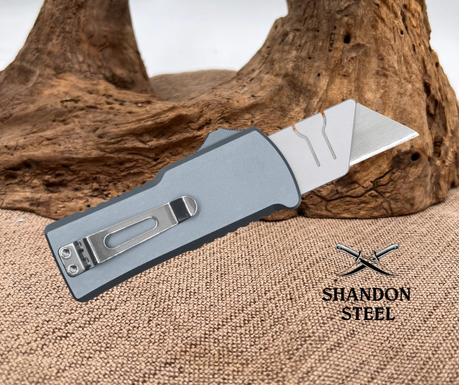 Cobratech OTF Utility Knife Side Button Grey
