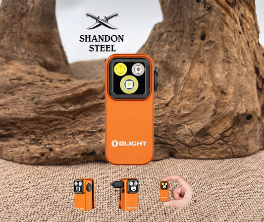 Oclip Orange Edition Pro Clip on Flashlight with Floodlight Spotlight and Red Light