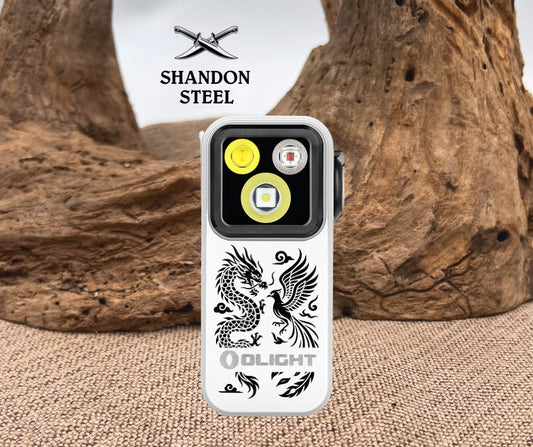 Oclip White Dragon & Phoenix Edition Pro Clip on Flashlight with Floodlight Spotlight and Red Light