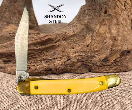 SCHRADE 18OTY OLD TIMER Mighty Mite Yellow Delrin Linerlock Knife 2 3/4" (111)