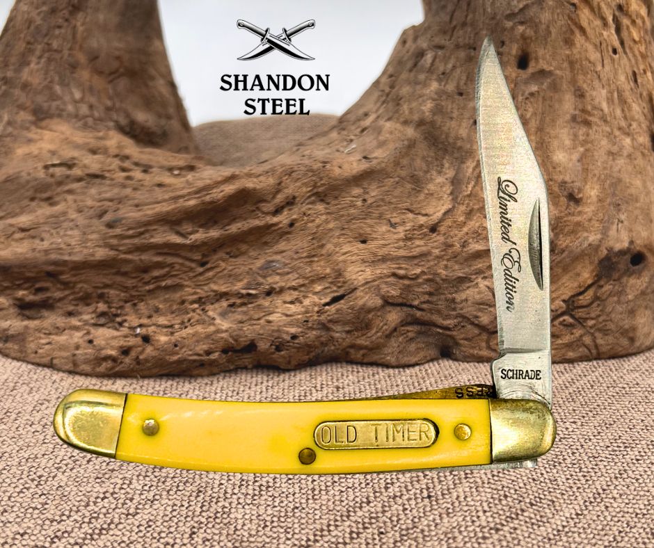 SCHRADE 18OTY OLD TIMER Mighty Mite Yellow Delrin Linerlock Knife 2 3/4" (111)