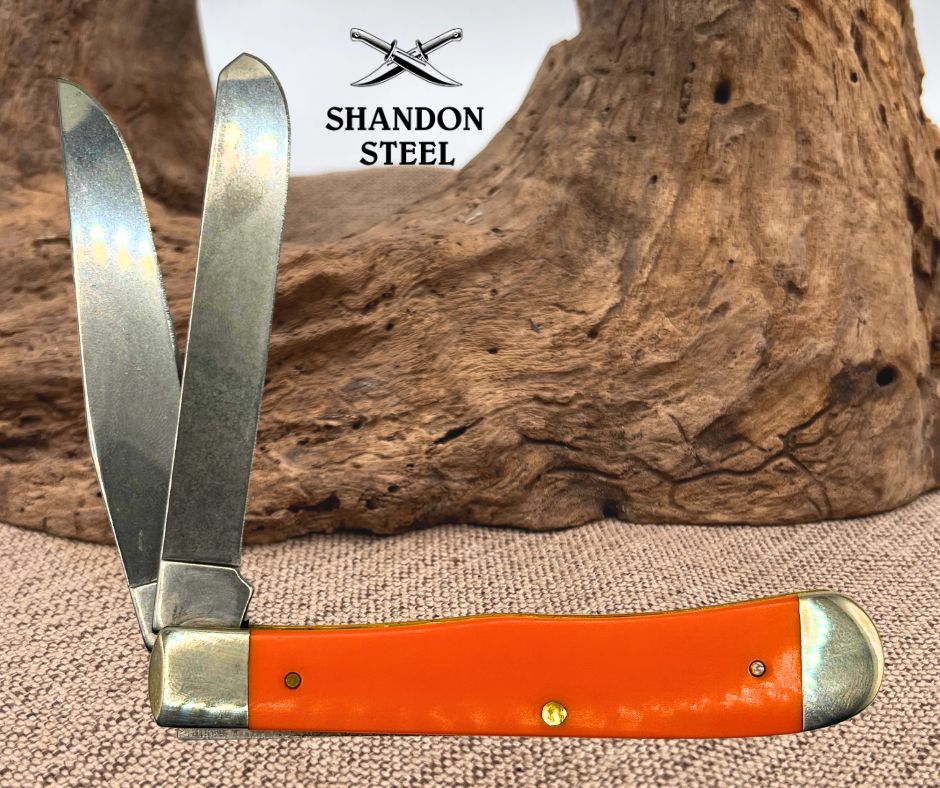 CASE XX USA 2025 SMOOTH ORANGE DELRIN FULL SIZE TRAPPER KNIFE 4254 SS 27900 (24)