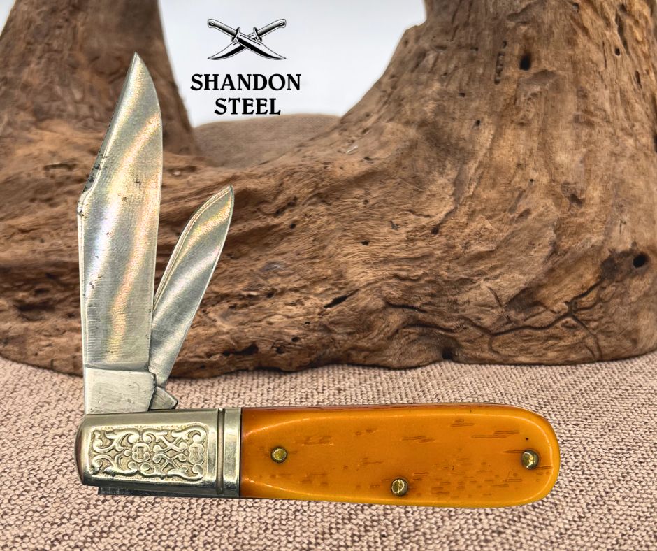USA SCHRADE 206 BARLOW Orange POCKET KNIFE  USA  CARBON STEEL  TWO  BLADES (179)