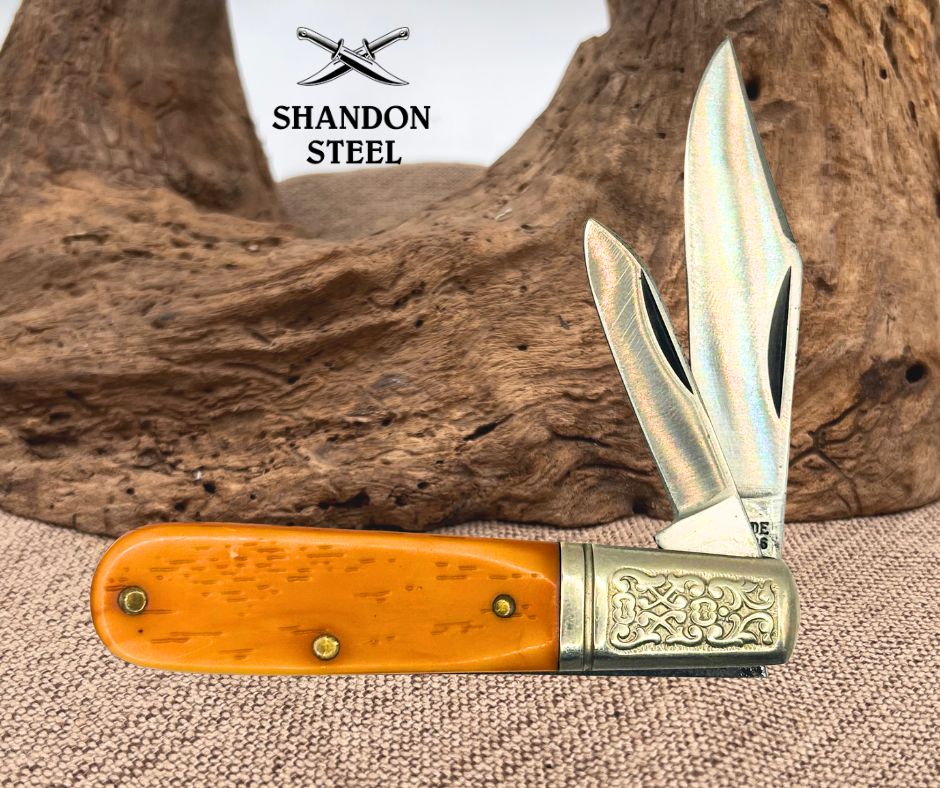 USA SCHRADE 206 BARLOW Orange POCKET KNIFE  USA  CARBON STEEL  TWO  BLADES (179)