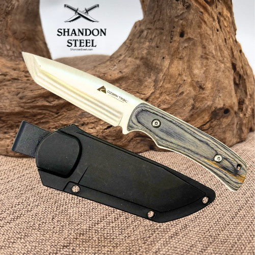 Ozark Trail Hunting Knife Fixed Blade Stainless 4in Bld Wood Handle Sheath (21)