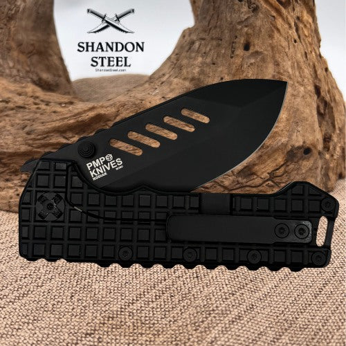 PMP Knives Kodiak Frame Lock Milled Black Titanium & Black M390 PMP065 Knife
