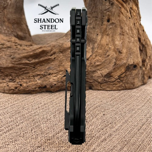 PMP Knives Kodiak Frame Lock Milled Black Titanium & Black M390 PMP065 Knife