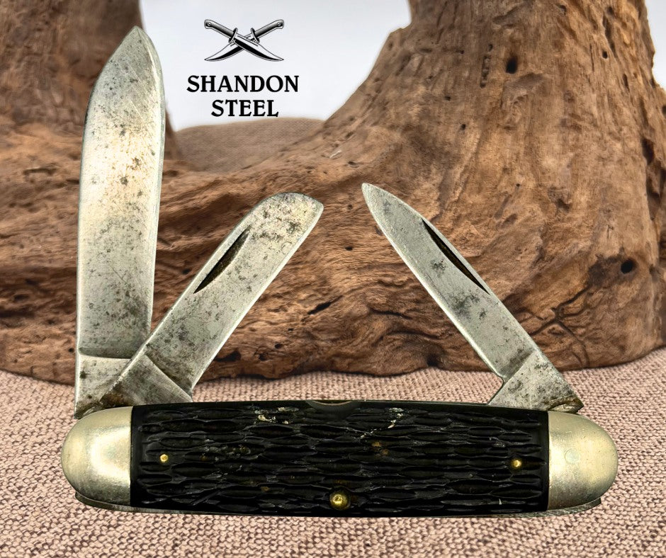 PAL Cutlery USA 3 Blade Stockman Cattle Knife Black Handle Carbon Steel (86)