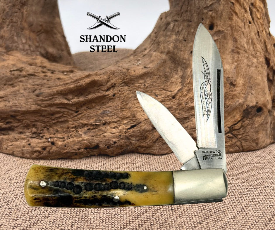 Parker Cut Co Eagle Brand Japan Vintage 2 Blade Jack Folding Pocket Knife (143)