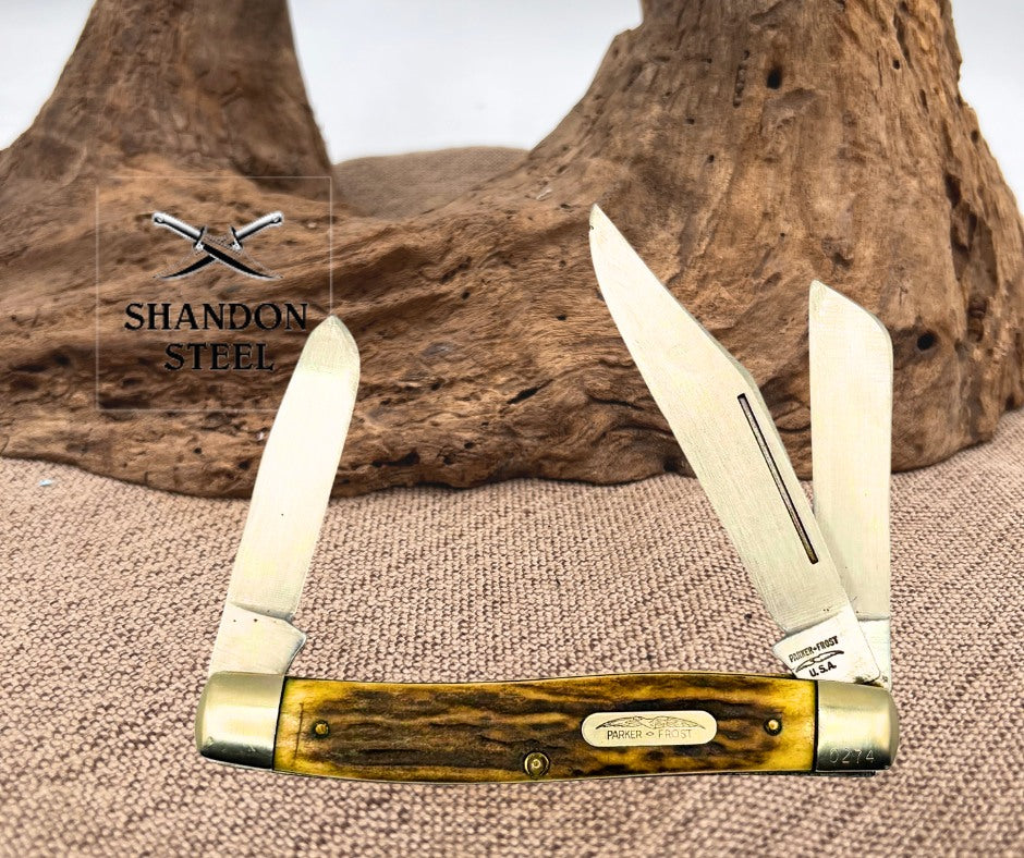 Parker Frost USA Vintage 1978 Three Blade Stockman Stag Folding Pocket Knife -59