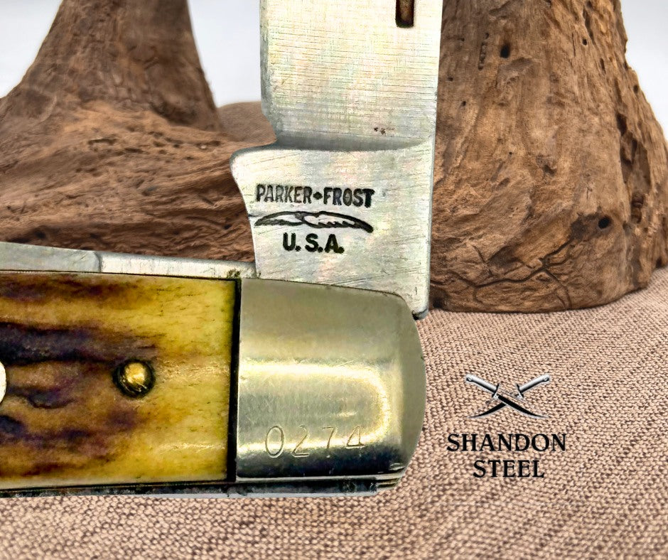 Parker Frost USA Vintage 1978 Three Blade Stockman Stag Folding Pocket Knife -59